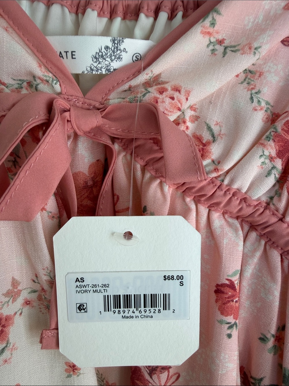 Altar'd State Blush Pink Floral Tie-Front Peasant Top - Picture 4 of 4